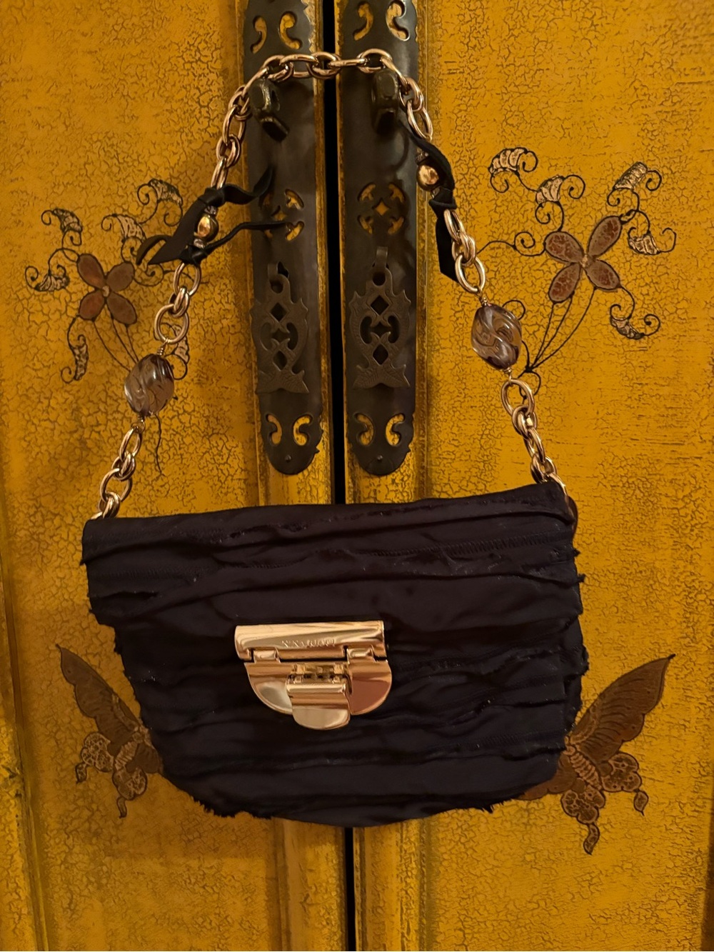 Nina Ricci Black Evening Clutch with Gold-Tone Hardware